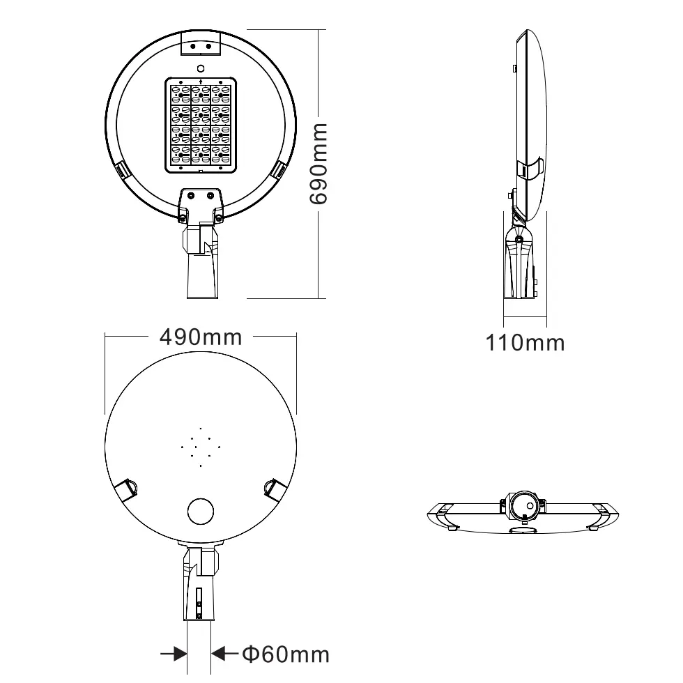 PT-01: Post Mounted LED Light Dimensions