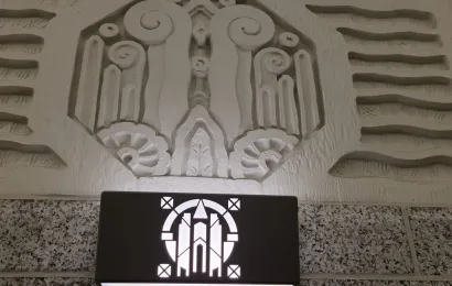 Laser Cut Art Deco Wall Sconces, Cathedral Place, Vancouver, BC